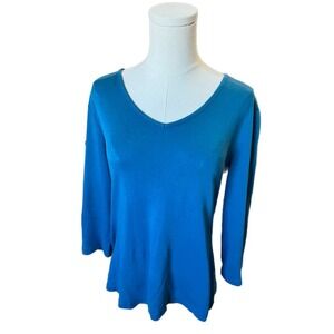 Croft & Barrow Shirt 3/4 Sleeves V-Neck Pima Cotton Teal Blue Womens Medium​